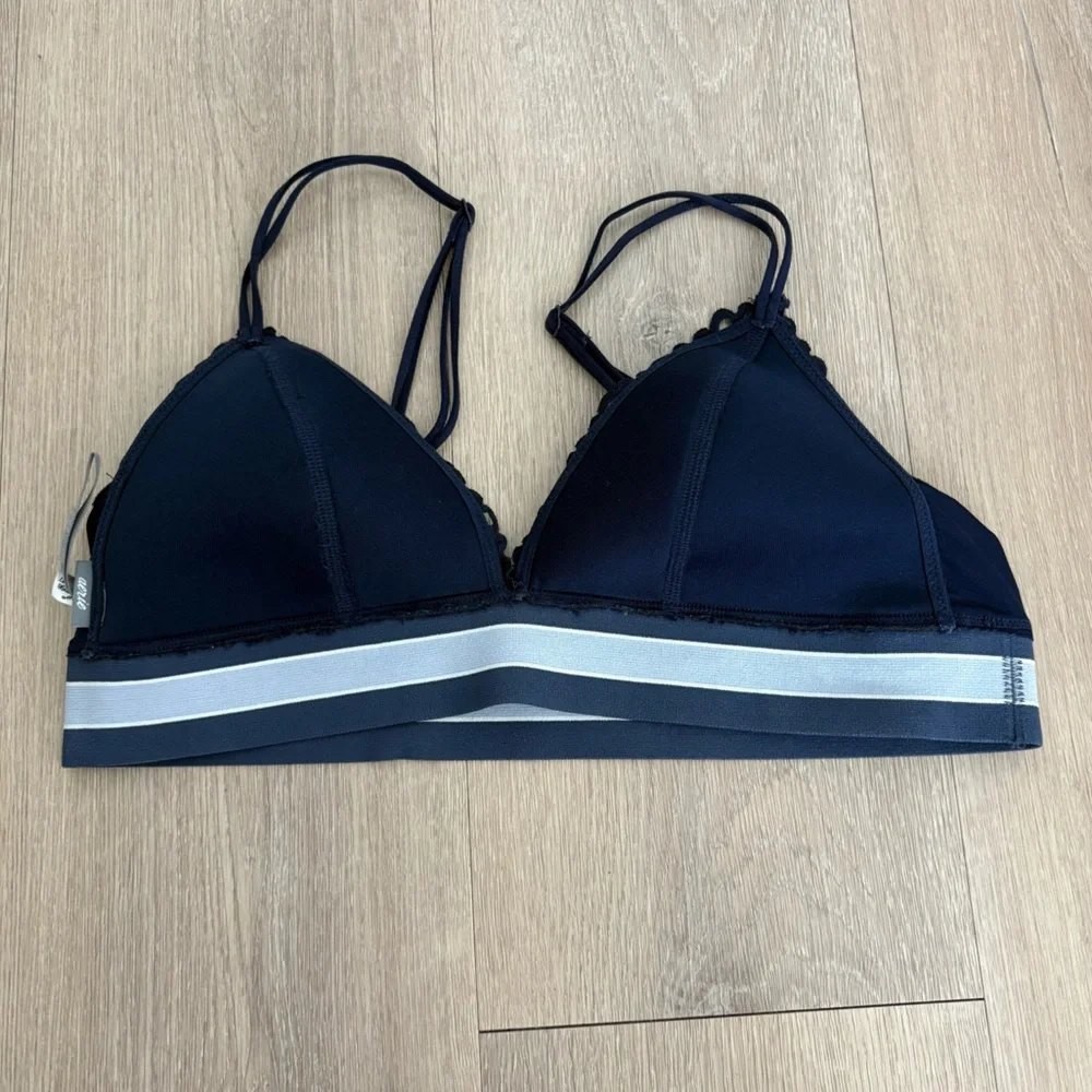 Aerie Bralette Bra Size Medium Navy Blue Light Blue Lace Lightweight Strappy